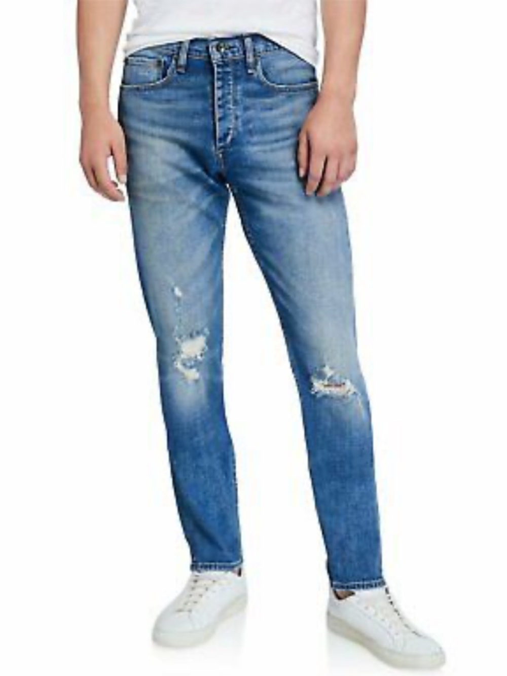 rag & bone Men's Slim Jeans in Light Blue (Palisade) Distressed Denim. Size 29
